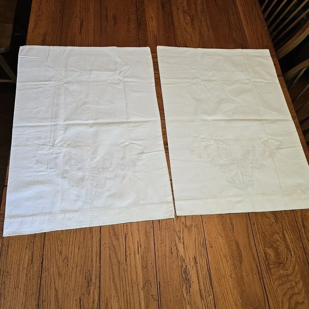 VTG Butterfly Hand Embroidered Pillowcases Cotton Pair Cottagecore Floral